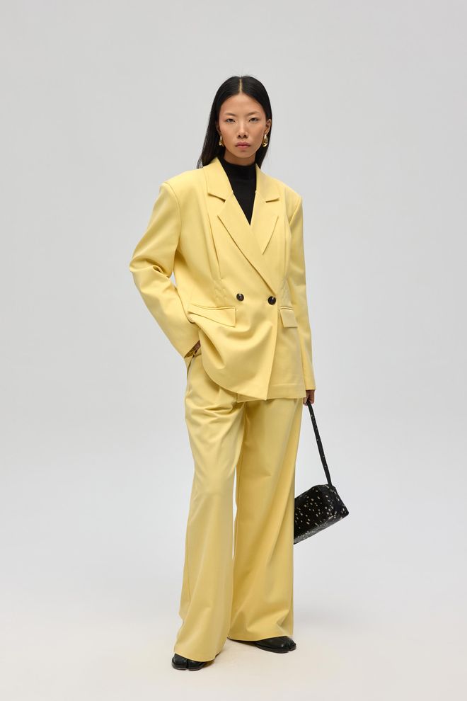 Mai Collection Pantalón Palazzo Amarillo Elegante De Cintura Alta Ropa al por mayor 5