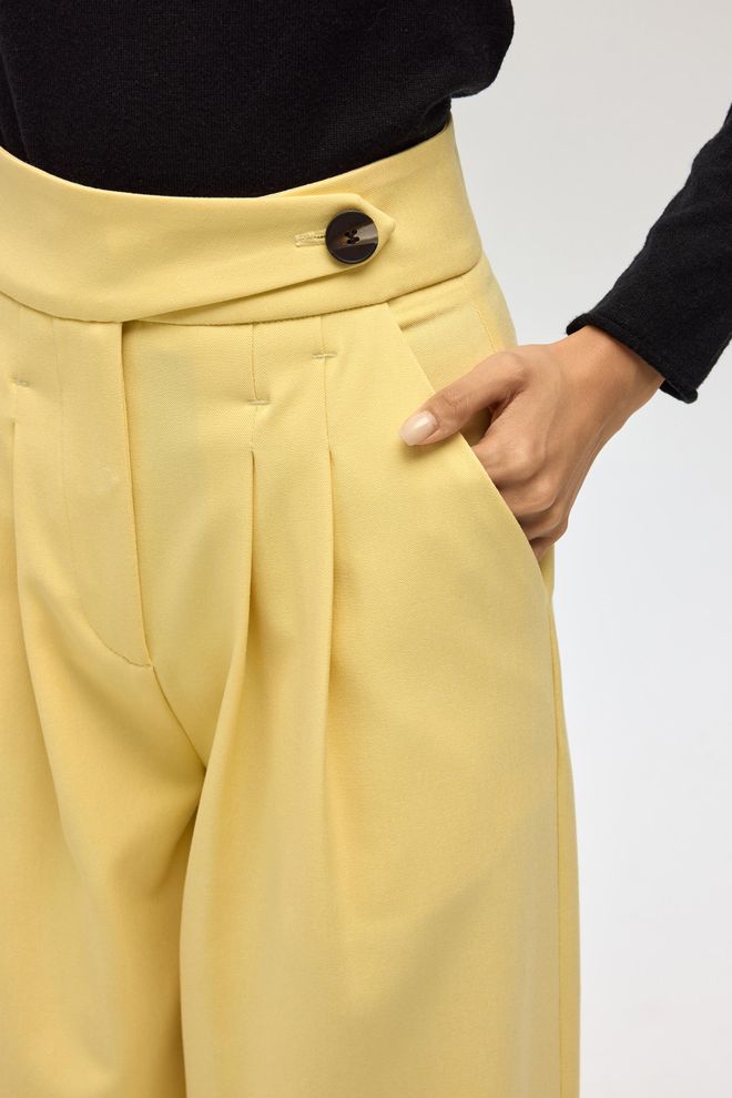 Mai Collection Pantalón Palazzo Amarillo Elegante De Cintura Alta Ropa al por mayor Cóctel