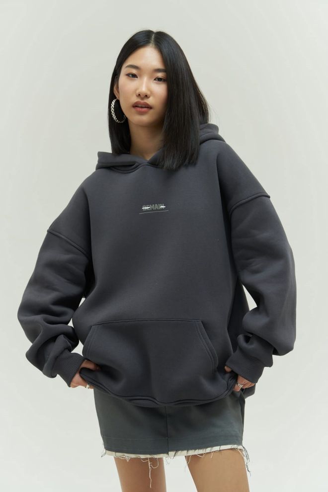 Mai Collection Gri Bol Kesim Kapüşonlu Sweatshirt Toptan Giyim Gündelik