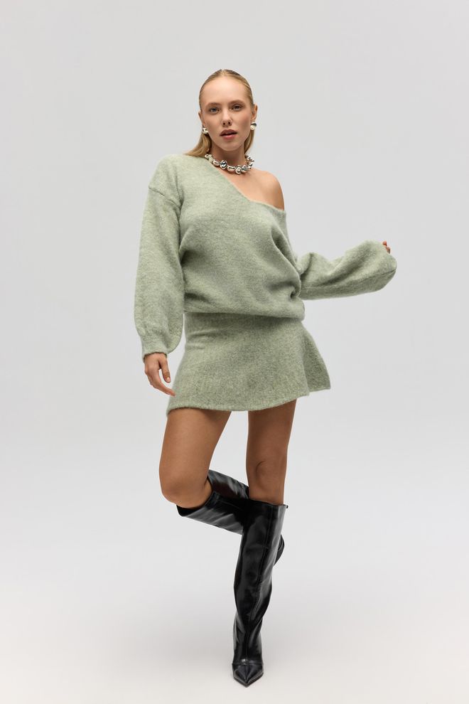 Mai Collection Зелена Мини Фларед Сукња Са Високим Струком Велепродаја одеће Неформалан