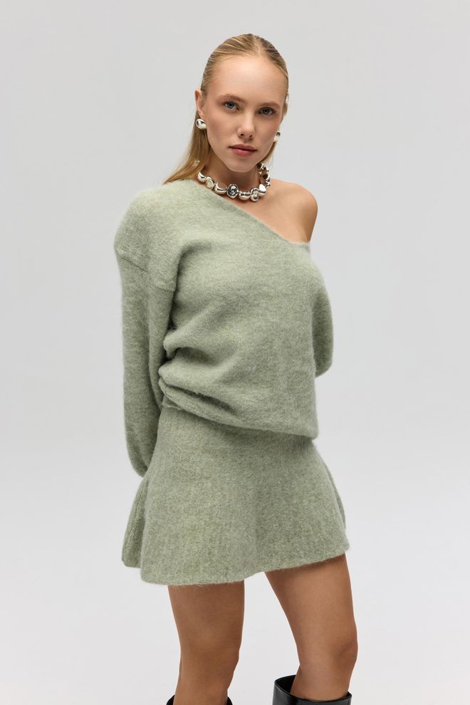 Mai Collection Zielona Mini Rozkloszowana Spódnica Z Wysokim Stanem Hurtowa sprzedaż odzieży Wiosna