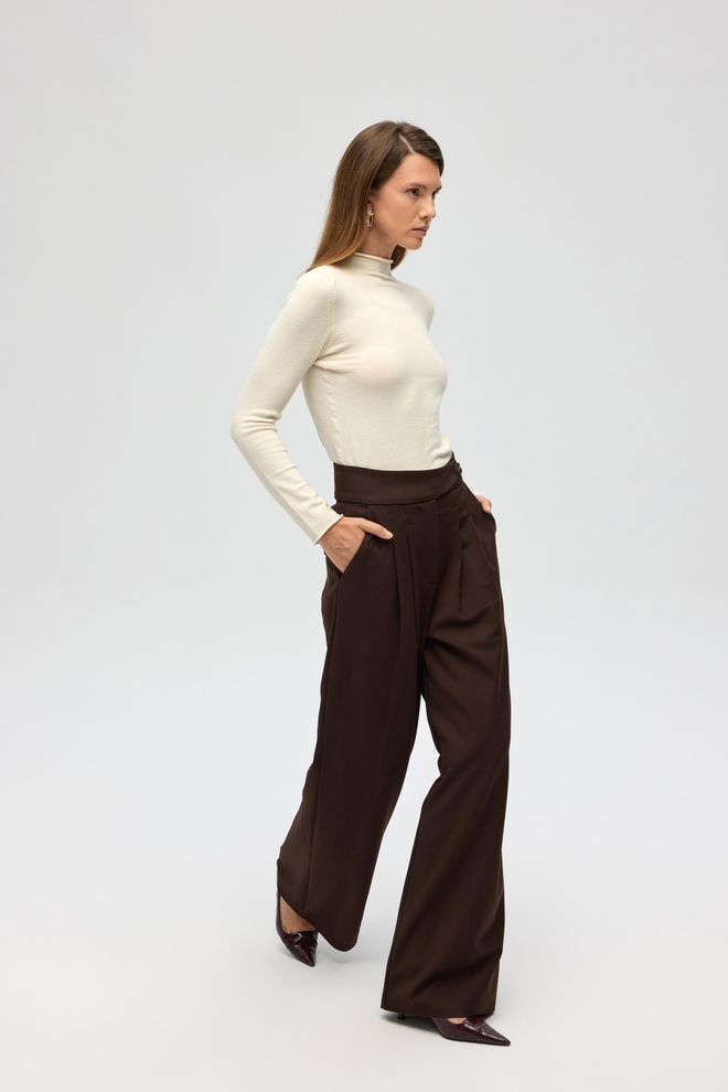 Mai Collection Pantalón Palazzo Marrón De Tiro Alto Para Uso Formal Y Casual Ropa al por mayor Primavera
