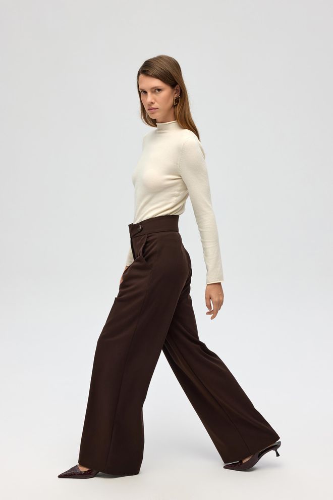 Mai Collection Pantalón Palazzo Marrón De Tiro Alto Para Uso Formal Y Casual Ropa al por mayor Trabajo