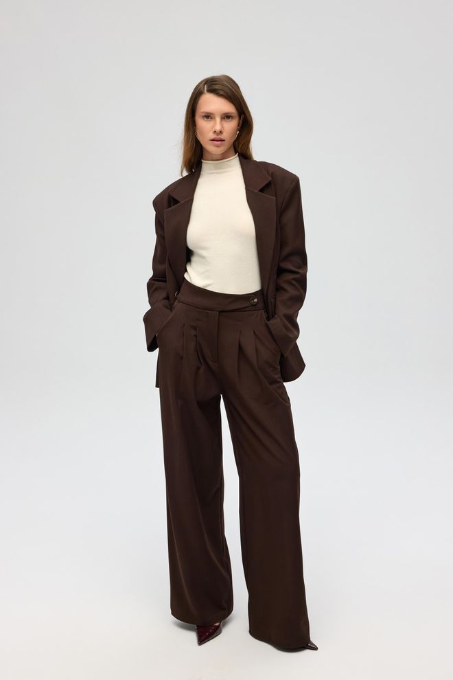 Mai Collection Коричневые Брюки Палаццо С Высокой Талией Для Официальных И Повседневных Случаев Оптовая продажа одежды Повседневный