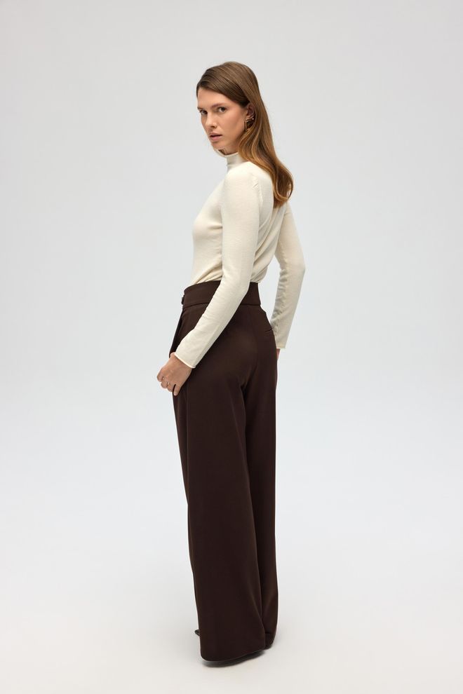 Mai Collection Pantalón Palazzo Marrón De Tiro Alto Para Uso Formal Y Casual Ropa al por mayor Antiguo