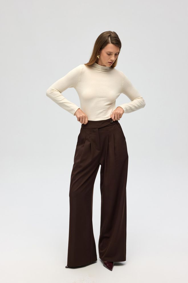 Mai Collection Pantalón Palazzo Marrón De Tiro Alto Para Uso Formal Y Casual Ropa al por mayor 1