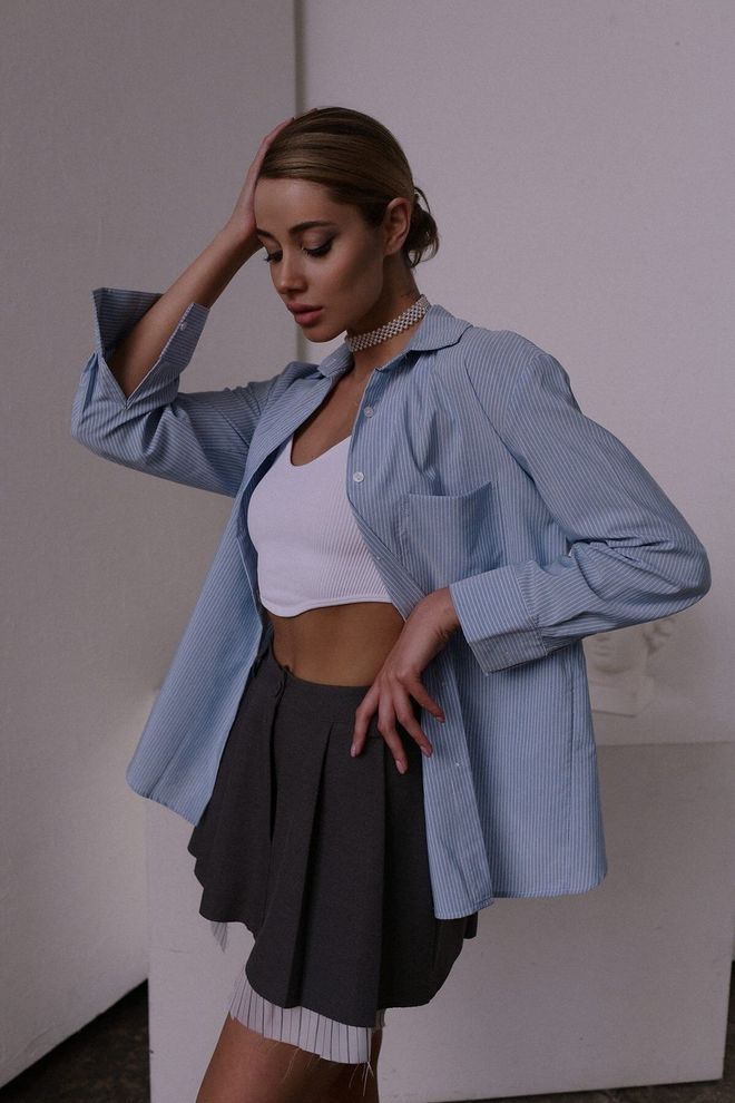 Mai Collection Mavi Gündelik Çizgili Düğmeli Gömlek Toptan Giyim Gündelik