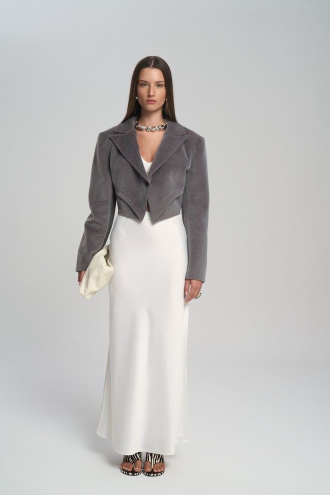 Mai Collection Siva Elegantna Enoprsna Jakna Blazer Oblačila na debelo 1