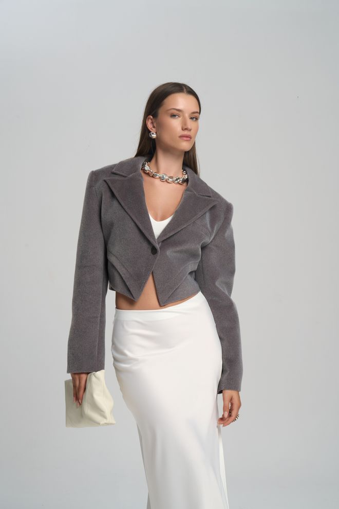 Mai Collection Siva Elegantna Enoprsna Jakna Blazer Oblačila na debelo 5