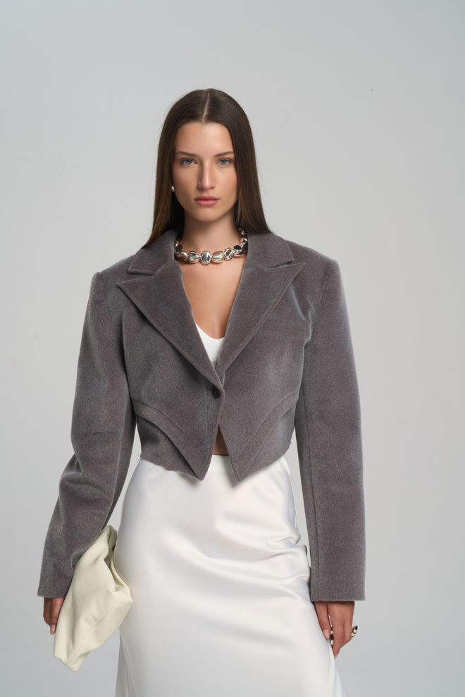 Mai Collection Γκρι Κομψό Μονόπετο Μπουφάν μπλέιζερ Χονδρικό εμπόριο ενδυμάτων Σοδειά