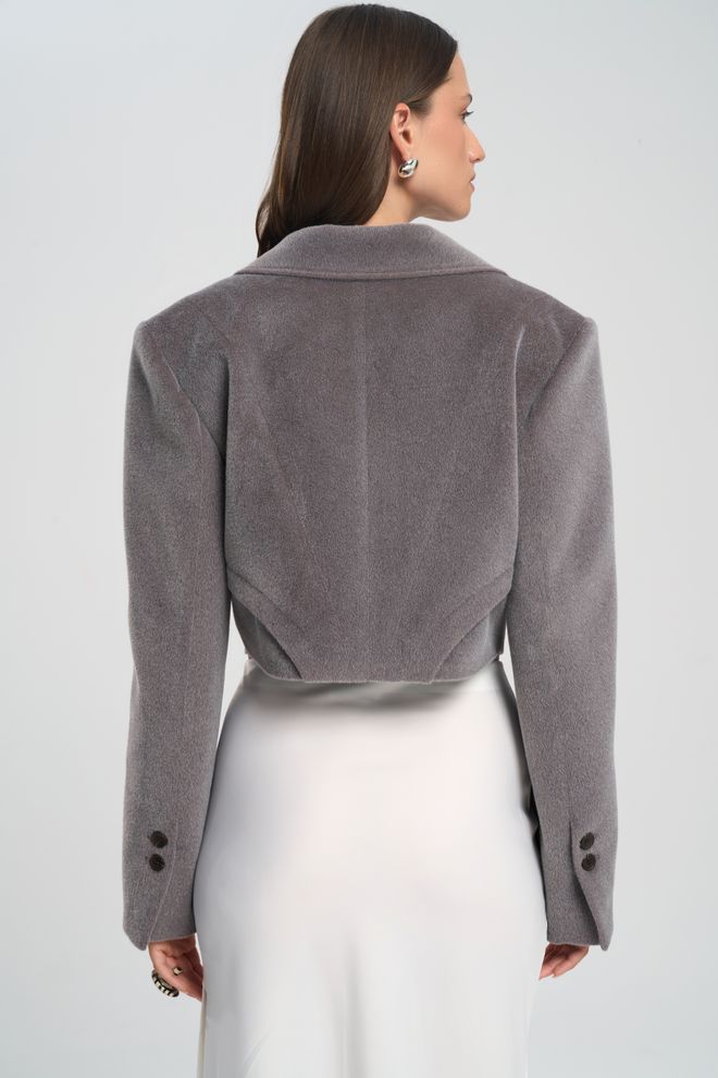 Mai Collection Siva Elegantna Enoprsna Jakna Blazer Oblačila na debelo Formalno