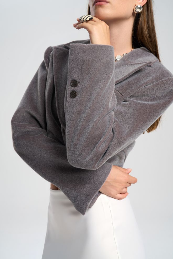 Mai Collection Siva Elegantna Enoprsna Jakna Blazer Oblačila na debelo Koktajl