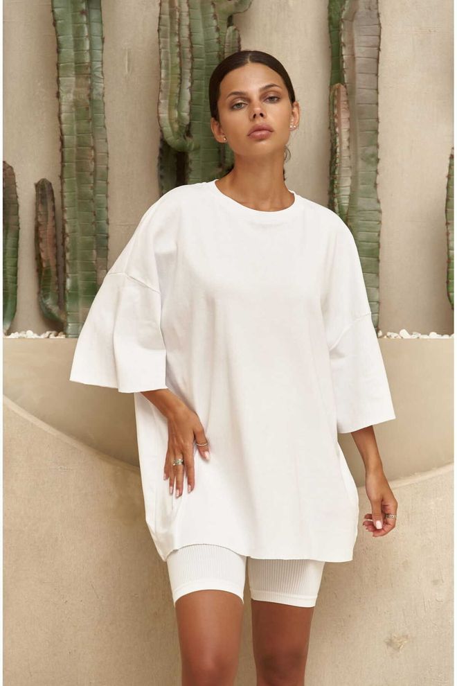 Mai Collection Weißes Oversized T Shirt Mit Glocken Halbeinärmel Großhandelskleidung Lässig