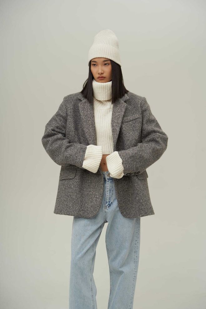 Mai Collection Сиво Едноредов Блейзер Яке Дрехи на едро Работа