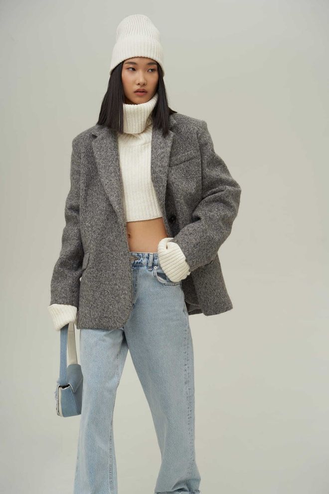 Mai Collection Pilka Single Breasted Blazer Švarkas Didmeninė prekyba drabužiais Kokteilinė