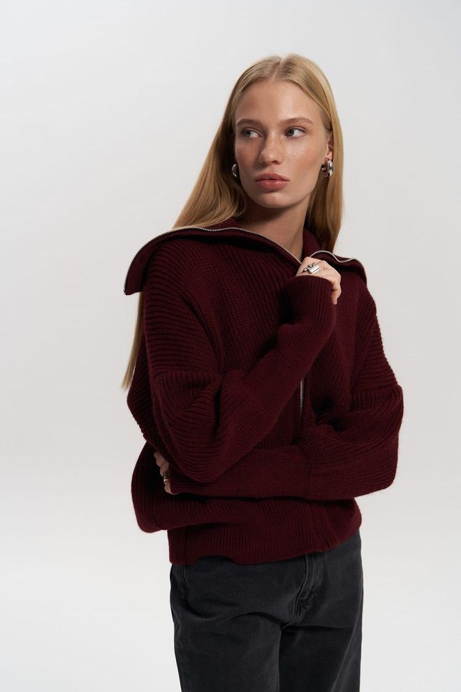 Mai Collection Bordo Hırka Fermuarlı Toptan Giyim Gündelik