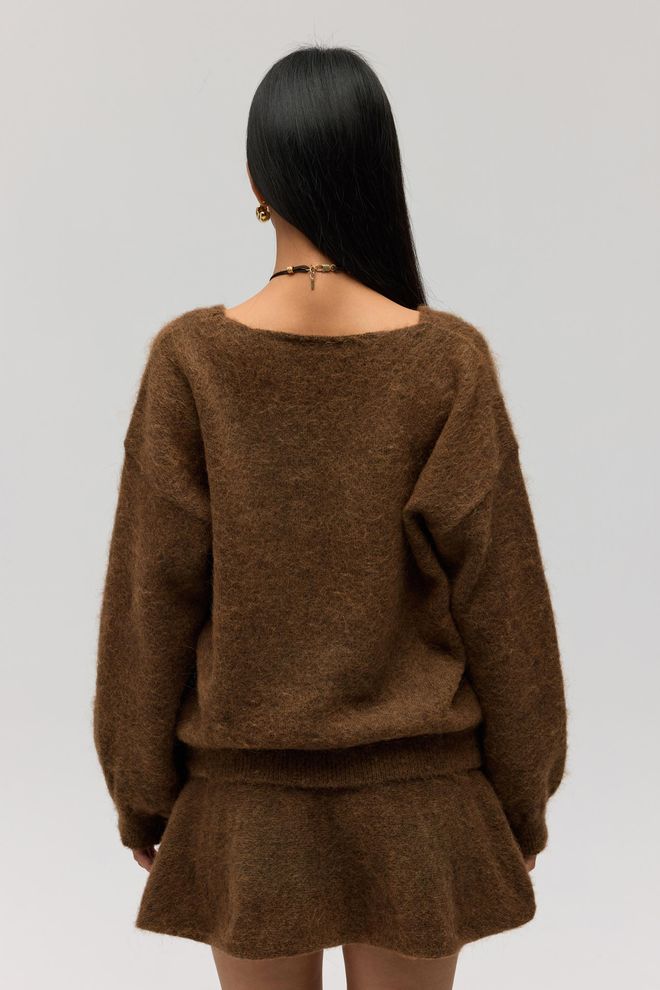 Mai Collection Коричневый Свитер Оверсайз С V образным Вырезом Для Осени И Зимы Оптовая продажа одежды Элегантный