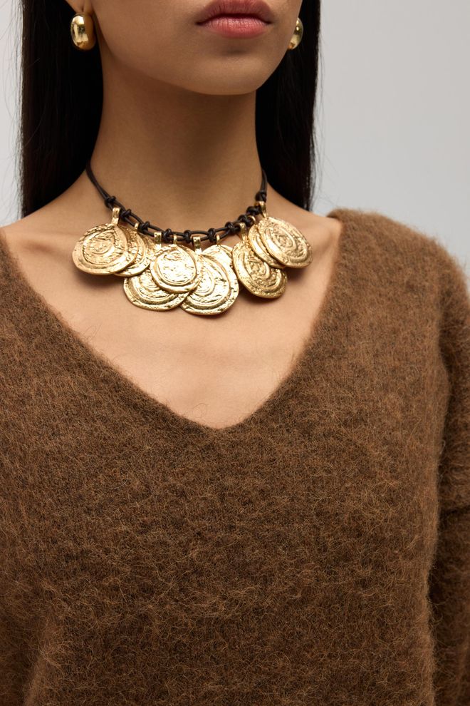 Mai Collection Коричневый Свитер Оверсайз С V образным Вырезом Для Осени И Зимы Оптовая продажа одежды Работа