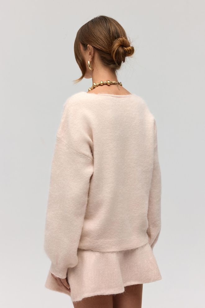 Mai Collection Бежевый Свитер С V образным Вырезом Длинными Рукавами И Оверсайз Кроем Оптовая продажа одежды Весна