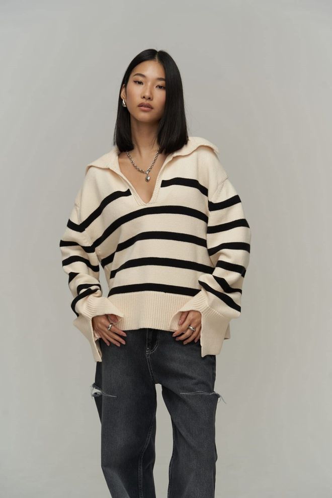 Mai Collection Smėlio Megztinis Didelis Dydis Juostuotas Kasdienis Gatvės Stilius Didmeninė prekyba drabužiais Kokteilinė