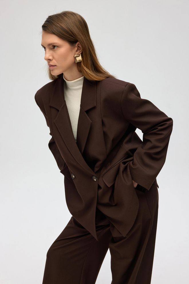 Mai Collection Brown Double Breasted Blazer Jacket Wholesale Clothing 5