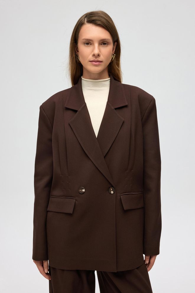 Mai Collection Brown Double Breasted Blazer Jacket Wholesale Clothing 1