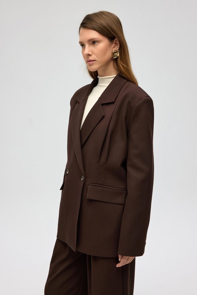 Mai Collection Brown Double Breasted Blazer Jacket Wholesale Clothing Spring