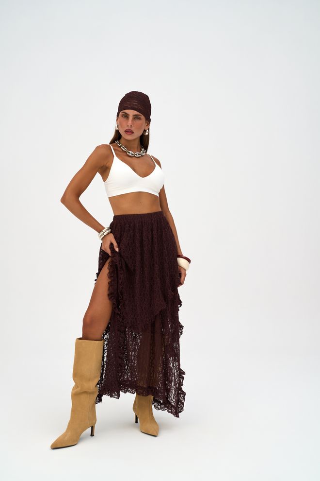 Mai Collection Bordo Boho Asimetrik Maksi Etek Toptan Giyim Gündelik