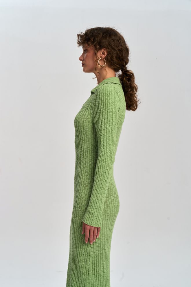 Mai Collection Πράσινο Κομψό Μάξι Πουλόβερ Φόρεμα Με Λαιμόκοψη Πόλο Χονδρικό εμπόριο ενδυμάτων Άνοιξη