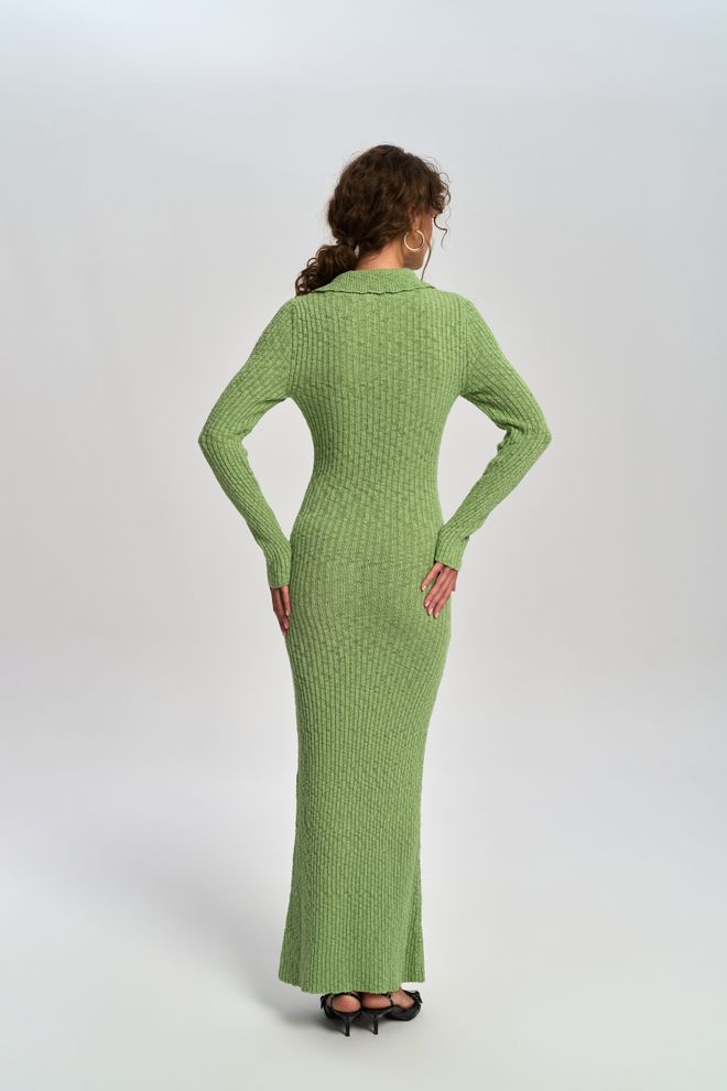 Mai Collection Πράσινο Κομψό Μάξι Πουλόβερ Φόρεμα Με Λαιμόκοψη Πόλο Χονδρικό εμπόριο ενδυμάτων 5