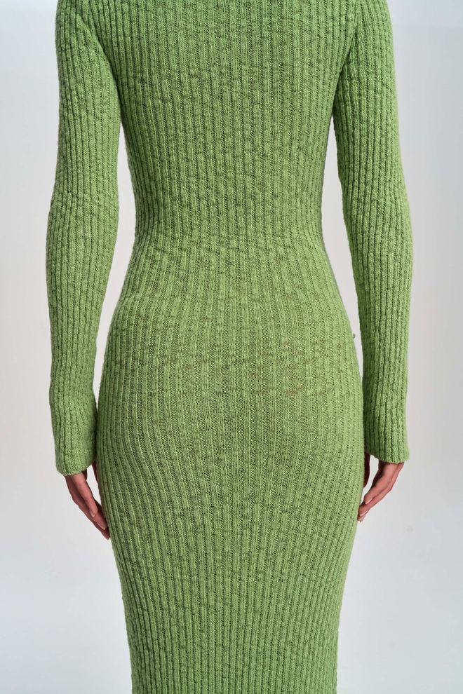 Mai Collection Πράσινο Κομψό Μάξι Πουλόβερ Φόρεμα Με Λαιμόκοψη Πόλο Χονδρικό εμπόριο ενδυμάτων Φθινόπωρο