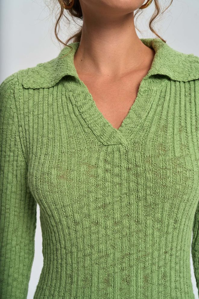 Mai Collection Πράσινο Κομψό Μάξι Πουλόβερ Φόρεμα Με Λαιμόκοψη Πόλο Χονδρικό εμπόριο ενδυμάτων Χριστούγεννα