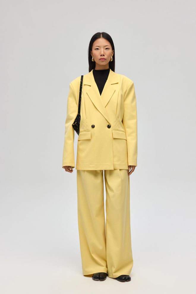 Mai Collection Yellow Double Breasted Blazer Jacket Wholesale Clothing 1
