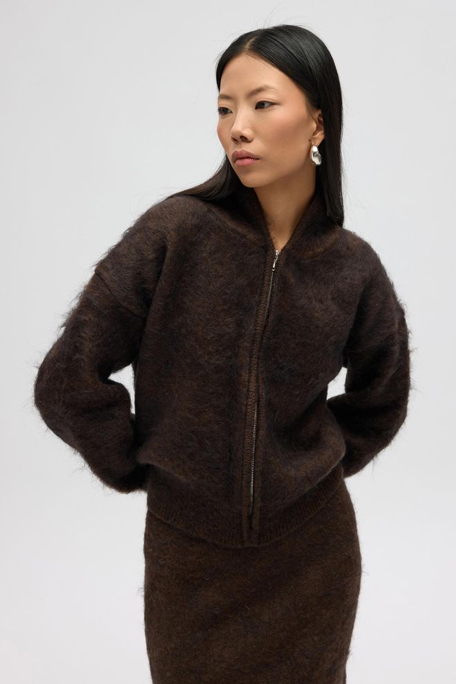 Mai Collection Cardigan Marrone Con Collo Con Cappuccio E Cerniera Abbigliamento all'ingrosso Casuale