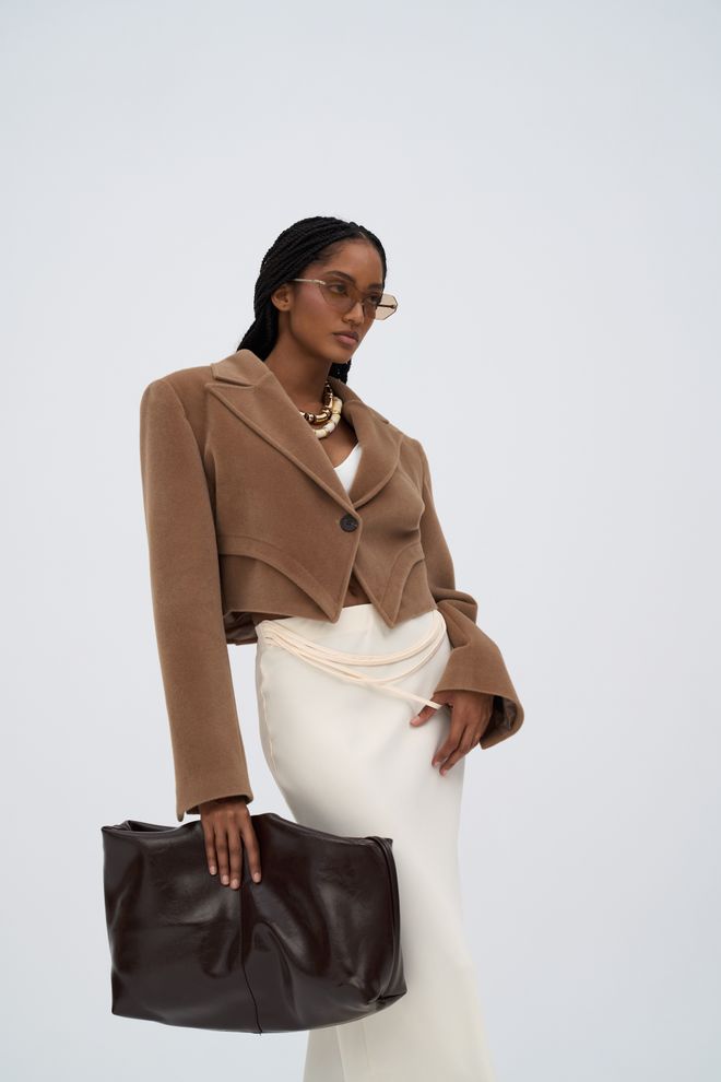 Mai Collection Jakna Rjav Eleganten Enoprsni Blazer Oblačila na debelo Vintage