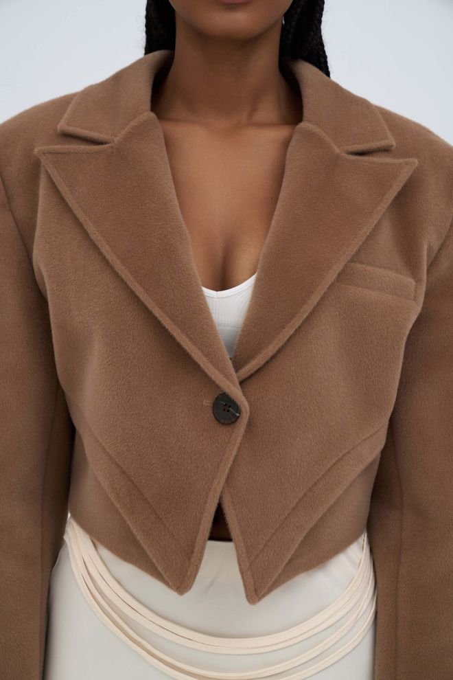 Mai Collection Jakna Rjav Eleganten Enoprsni Blazer Oblačila na debelo Rojstni dan