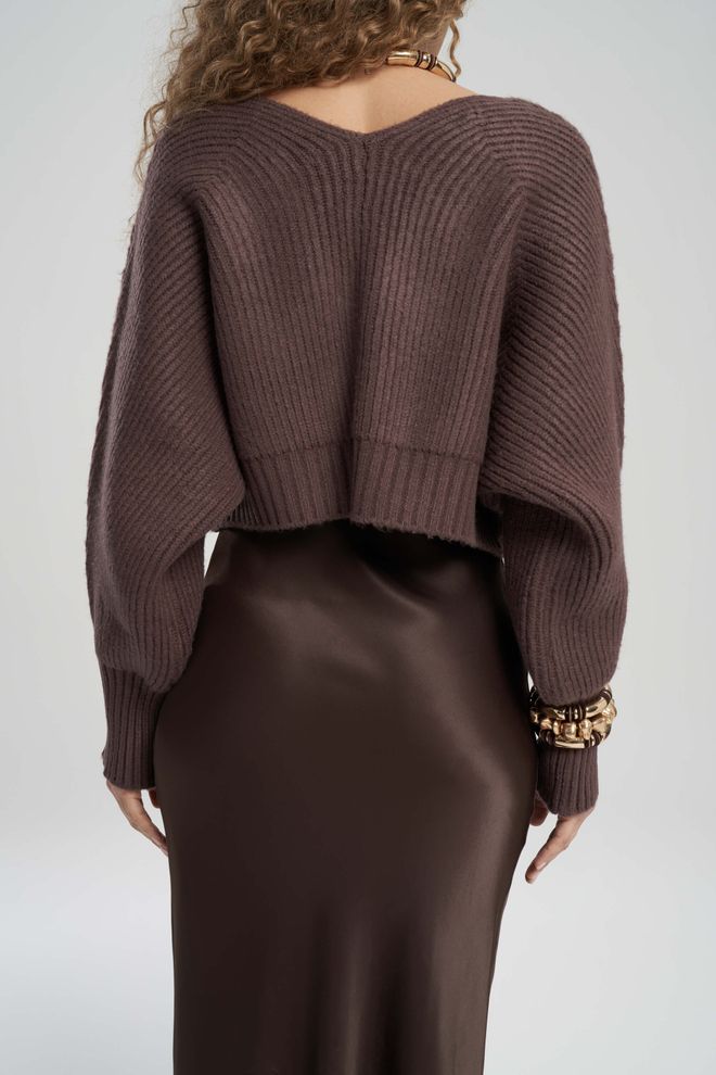 Mai Collection Brown Oversized Fit Crop Cardigan With V Neck Wholesale Clothing Birthday