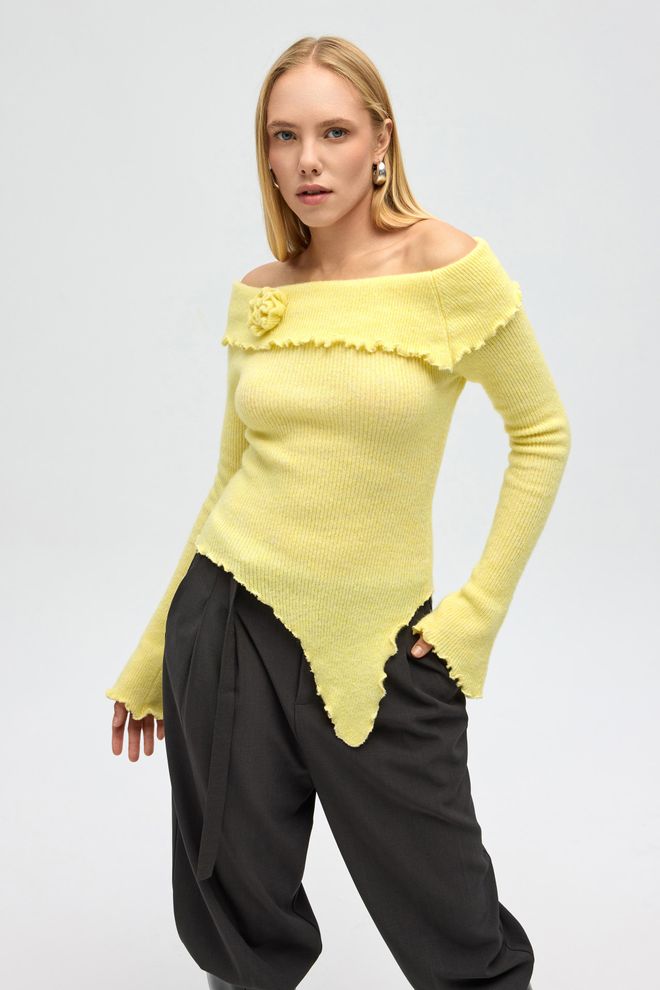 Mai Collection Rumena Ožja Pulover Brez Ramen Oblačila na debelo Ležerno