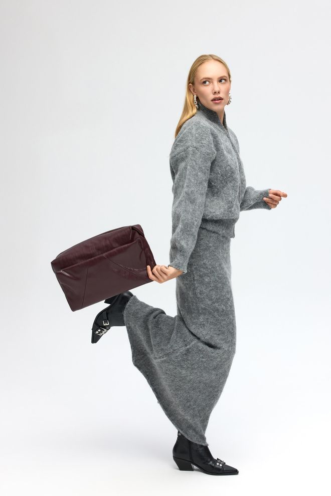 Mai Collection Grijze Bodycon Maxi Rok Met Midden Taille Casual Elegante Stijl Groothandel Kleding Casual