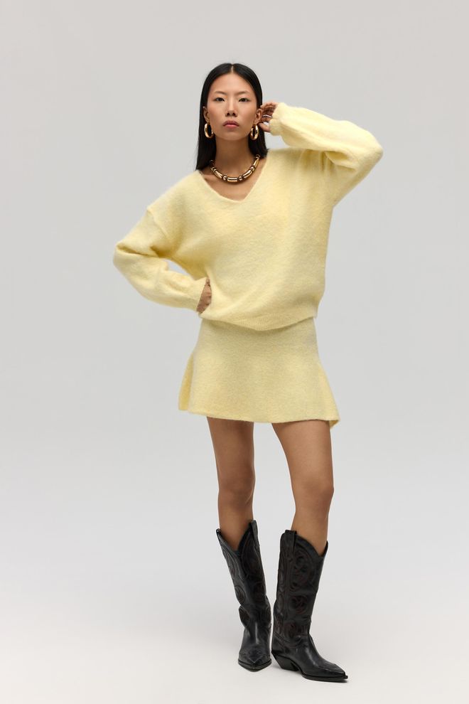 Mai Collection Κίτρινη Φούστα Σε Μίνι Μήκος Με Ψηλή Μέση Καμπάνα Χονδρικό εμπόριο ενδυμάτων Casual