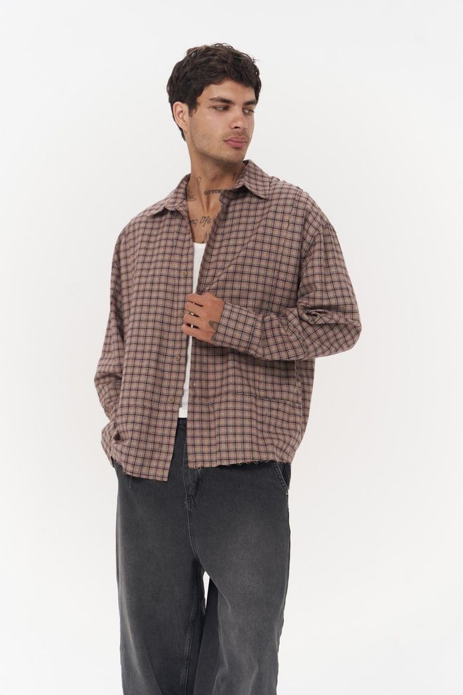 Mai Collection Kahverengi Ekose Gündelik Bol Kesim Gömlek Toptan Giyim Tesettür