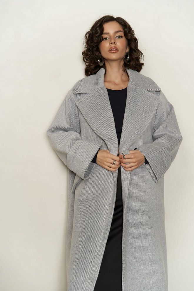 Mai Collection Gri Zarif Tek Düğmeli Uzun Kaban Toptan Giyim Gündelik