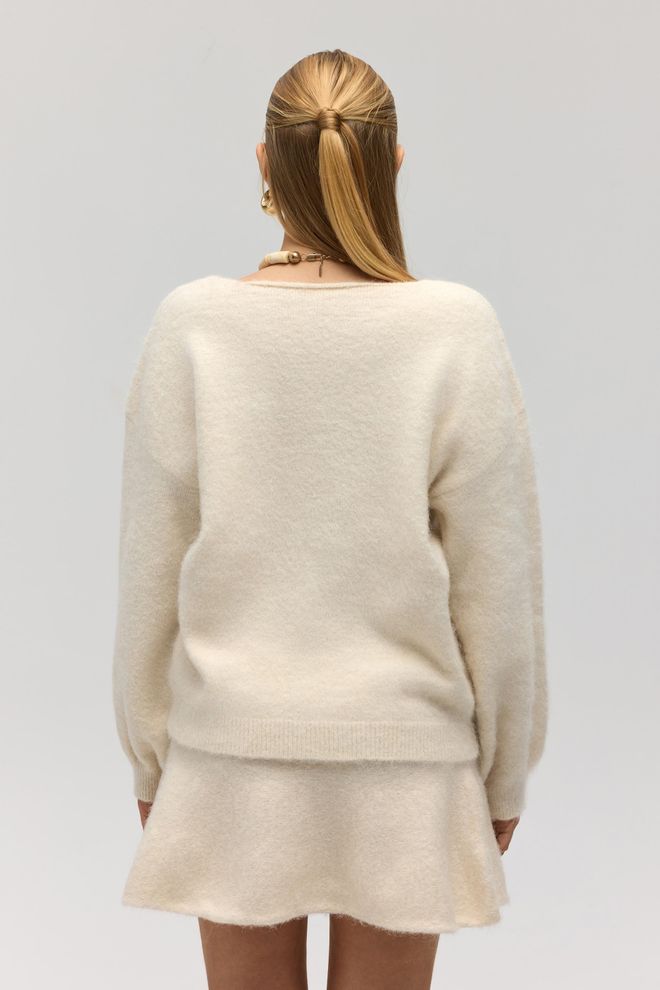 Mai Collection Бежевый Свитер С V образным Вырезом Длинные Рукава Повседневный Элегантный Оптовая продажа одежды Элегантный