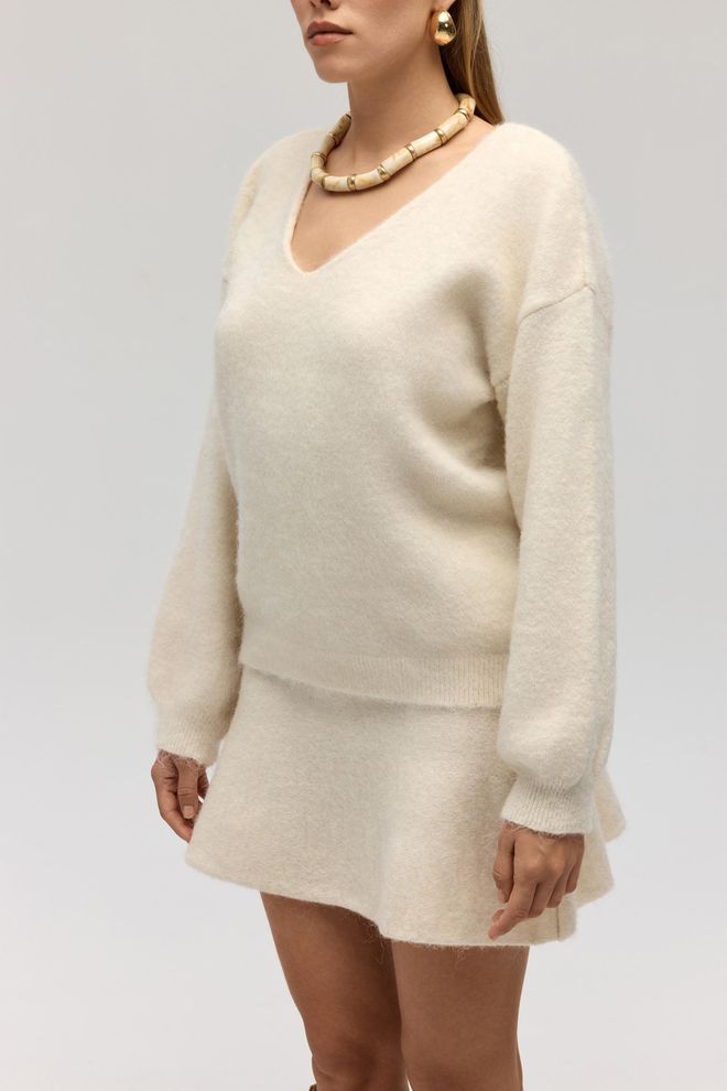 Mai Collection Бежевый Свитер С V образным Вырезом Длинные Рукава Повседневный Элегантный Оптовая продажа одежды Бездельничать