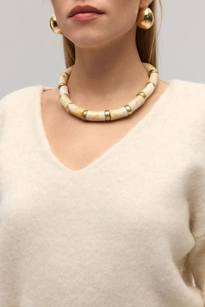 Mai Collection Бежевый Свитер С V образным Вырезом Длинные Рукава Повседневный Элегантный Оптовая продажа одежды Работа