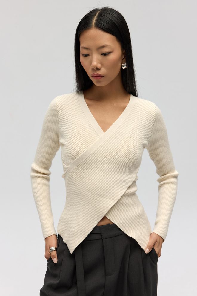 Mai Collection Bej Dar Kalıp V Yaka Kazak Toptan Giyim Gündelik