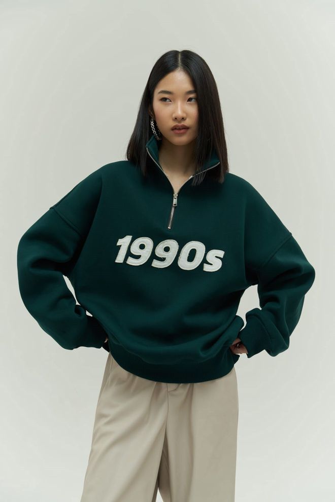 Mai Collection Yeşil Bol Kalıp Kapüşonlu Sweatshirt Toptan Giyim Gündelik