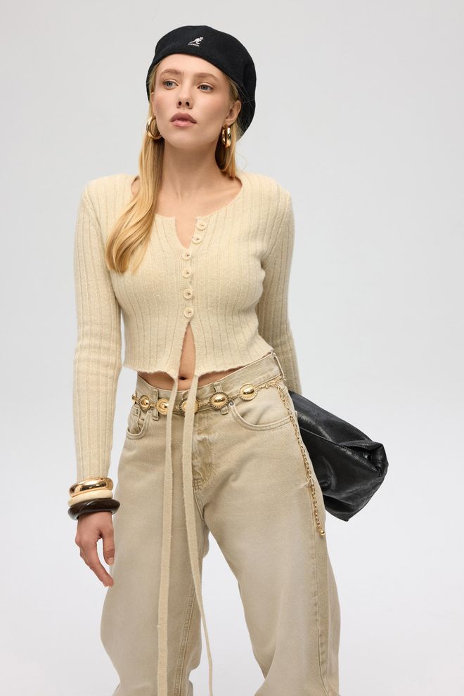 Mai Collection Rebeca Beige A Rayas Slim Fit Abotonada Y Corta Ropa al por mayor Casual