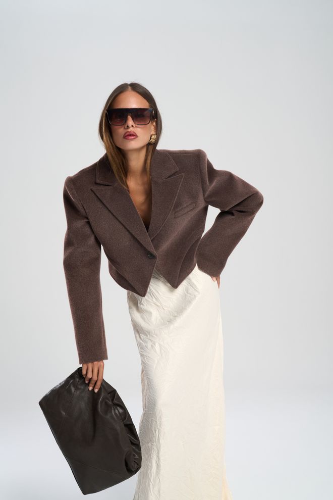 Mai Collection Rjava Elegantna Enoprsna Blazer Jakna Oblačila na debelo Vintage