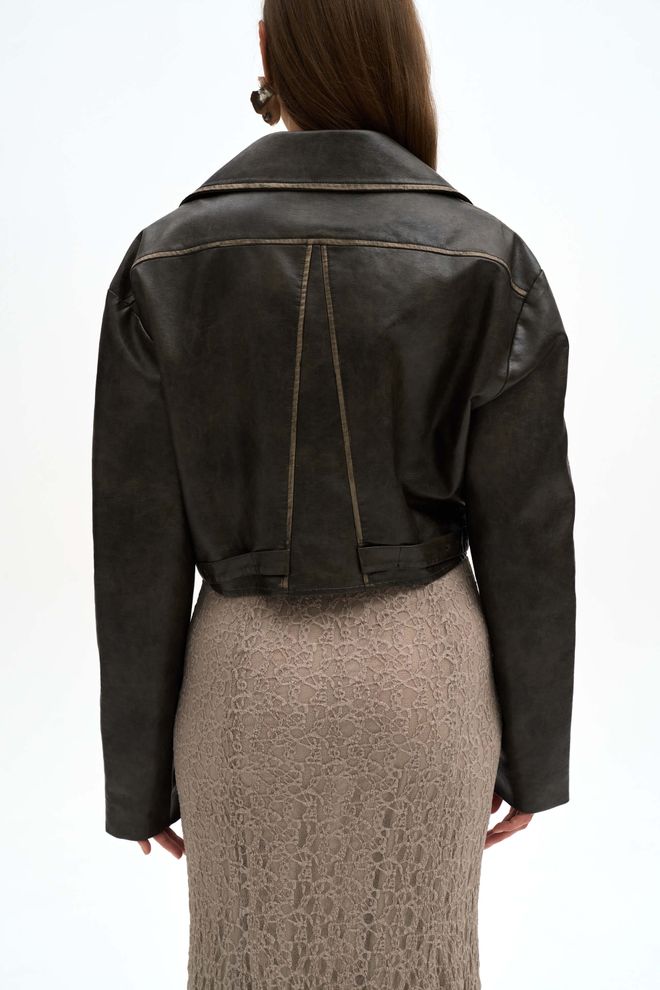 Mai Collection Negro Chaqueta Biker Con Cuello Con Muescas Ropa al por mayor Otoño